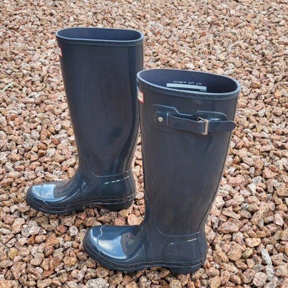 HUNTER Adjustable Back Gloss Waterproof Rain Boot 9US 7UK EU40/41 - Picture 2 of 9